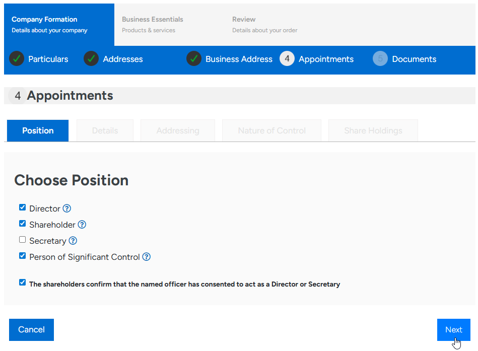 Officer position selection