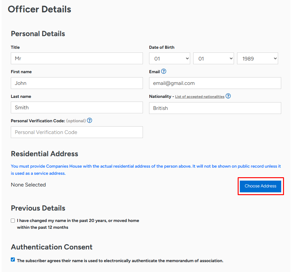 Officer personal details