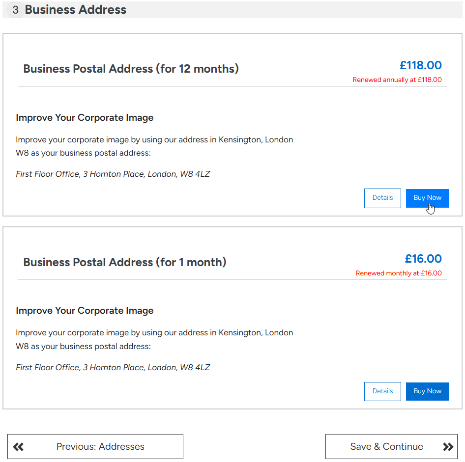 Business postal address option