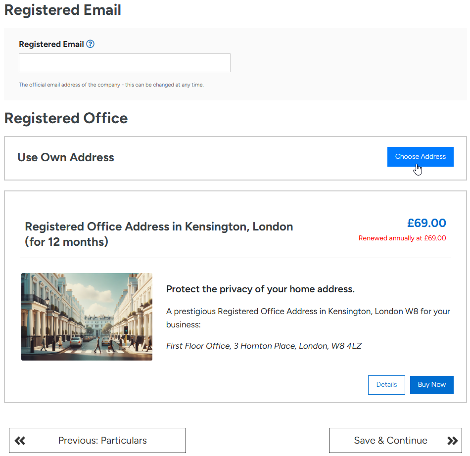 Registered office address entry