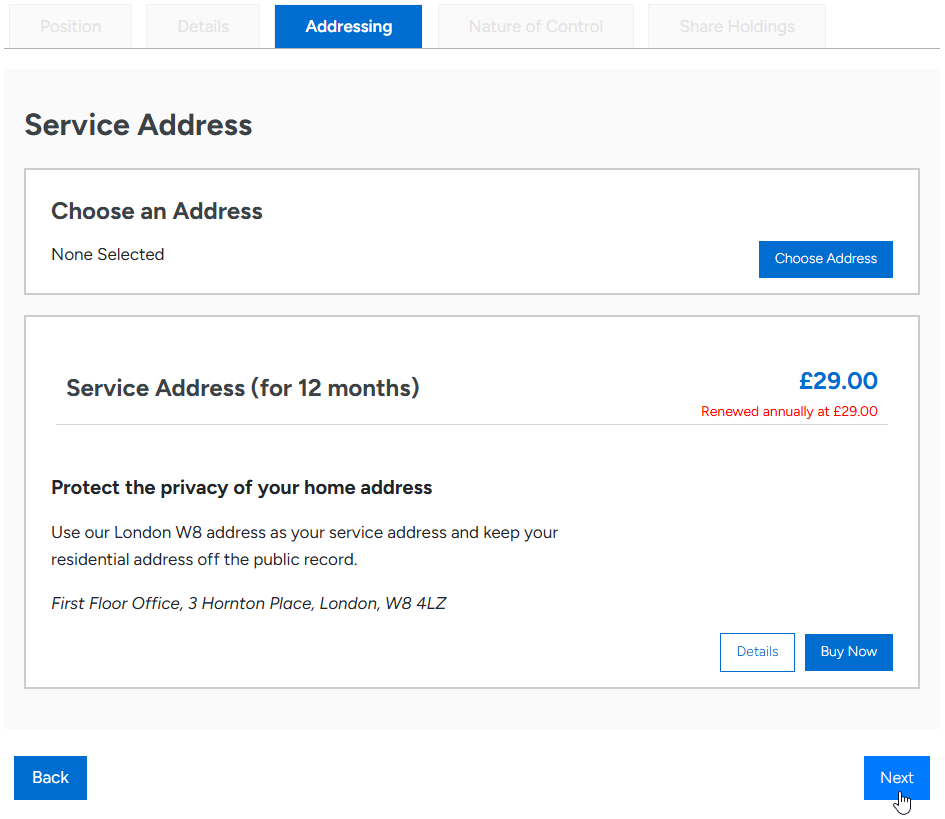 Service address entry